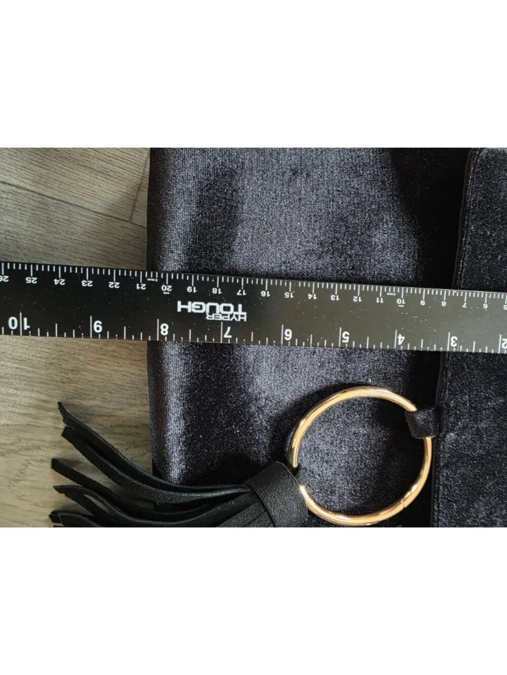 Anthropologie Street Level Black Velvet Tassel Crossbody Bag Gold Chain & Ring
